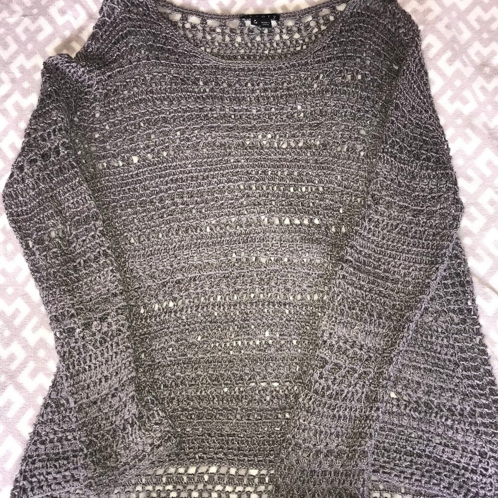 Theory Gray Crochet Long-Sleeve Tee XS